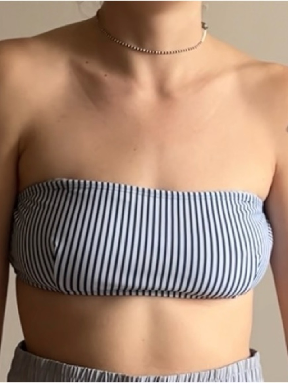 Striped Bandeau Bikini Top Blue/White